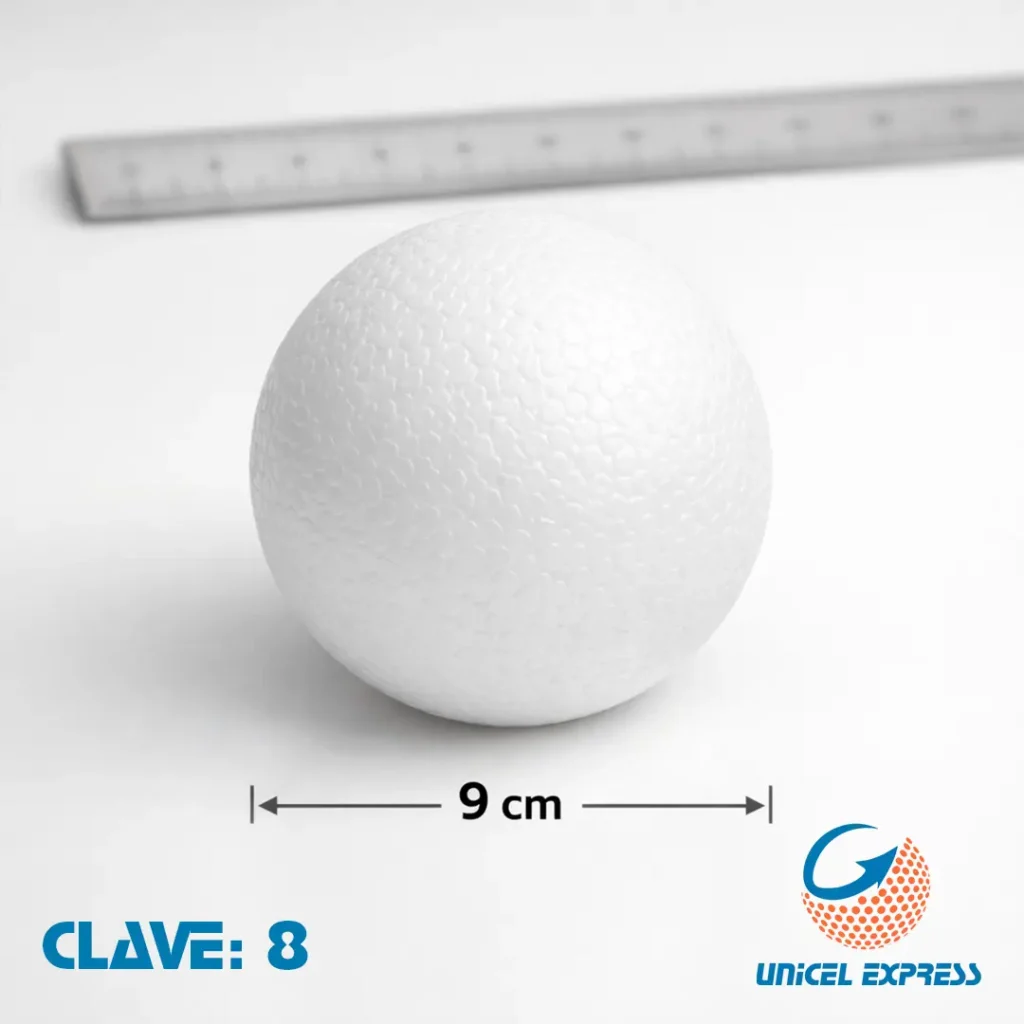 Clave 8 Esfera Unicel 9 cm Empaque 50 piezas