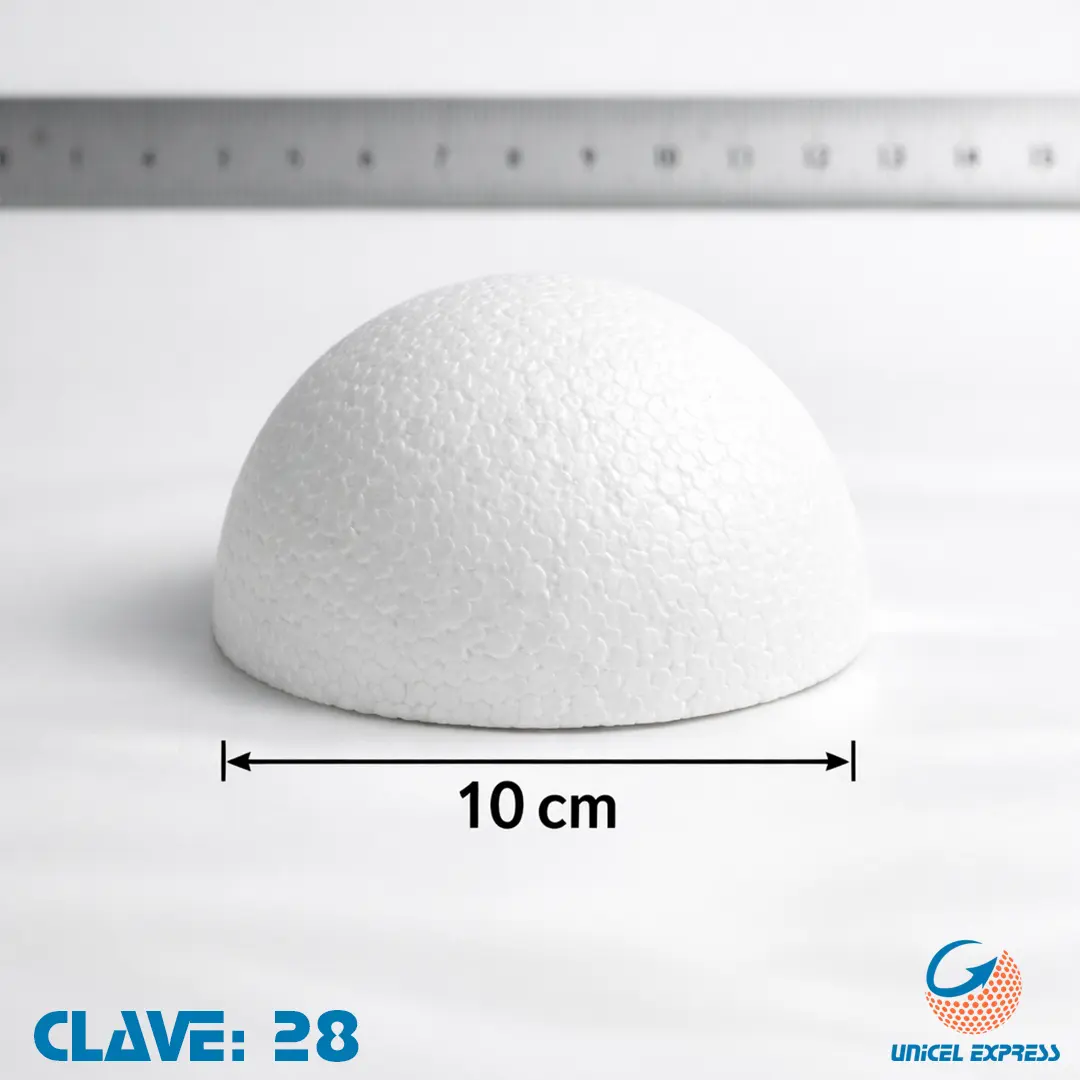 Clave 28 Media Esfera Unicel 10 cm Empaque 100 piezas