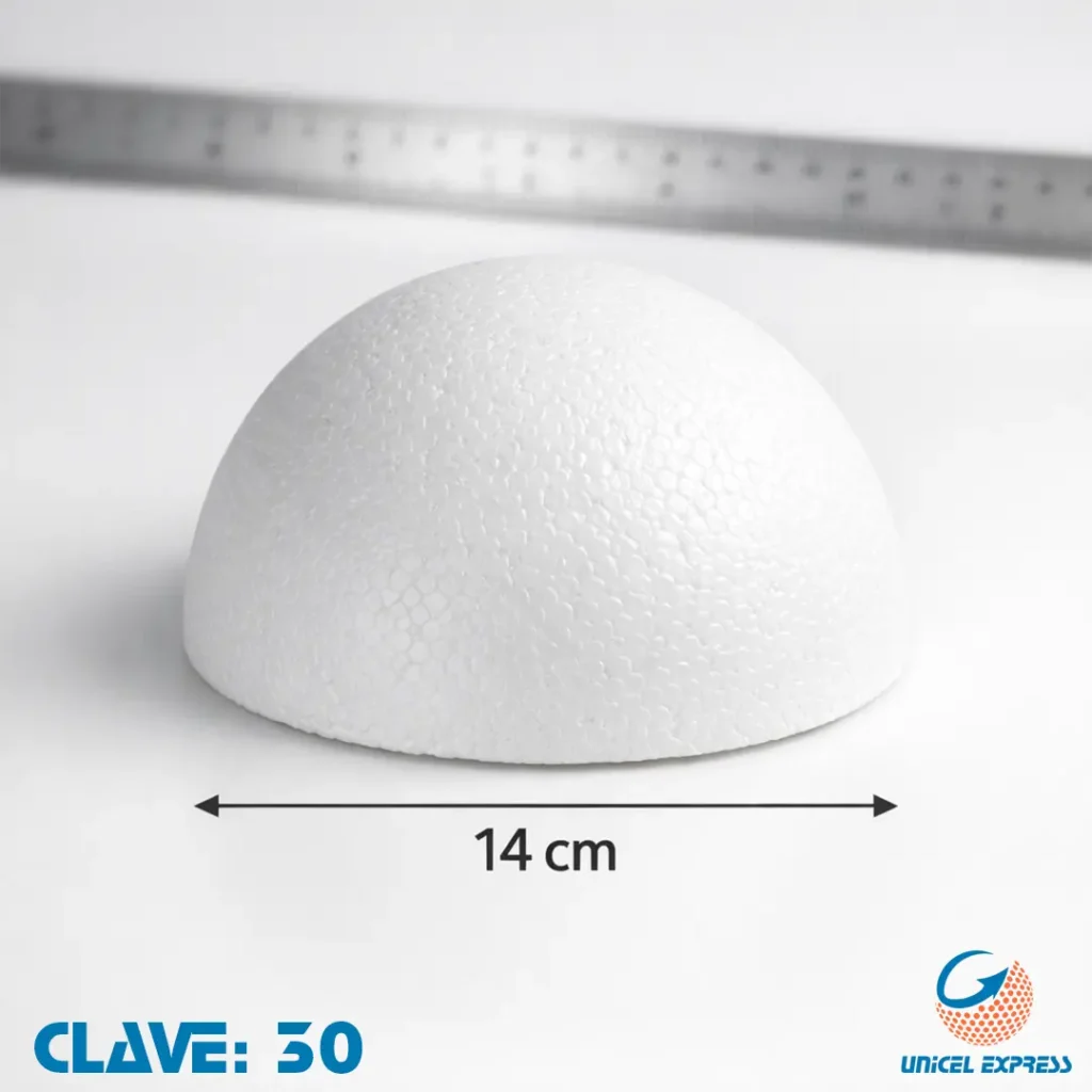 Clave 30 Media Esfera Unicel 14 cm Empaque 50 piezas