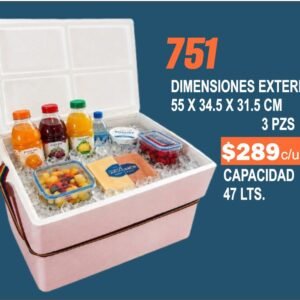 Clave 751 Hielera de Unicel Dimensiones 55x34.5x31.5 cm Capacidad 47 Lts.