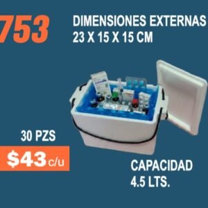 Clave 753 Hielera de Unicel Dimensiones 23x15x15 cm Capacidad 4.5 Lts. 30 Piezas