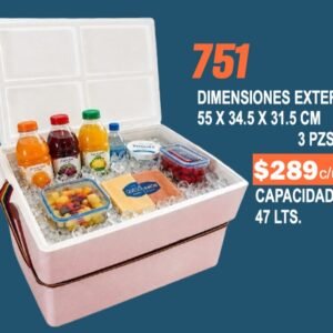 Clave 751 Hielera de Unicel Dimensiones 55x34.5x31.5 cm Capacidad 47 Lts. 3 piezas