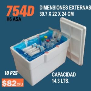 Clave 754D Hielera de Unicel Dimensiones 39.7x22x24 cm Capacidad 14.3 Lts. 10 piezas