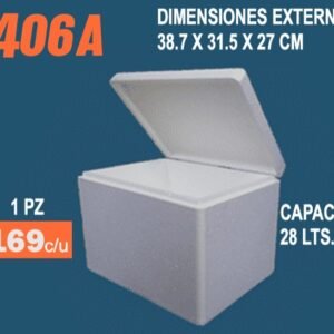 Clave 406A Hielera de Unicel Dimensiones 38.7x31.5x27 cm Capacidad 28 Lts. 3 piezas