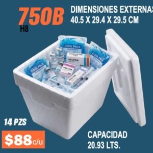 Clave 750B Hielera de Unicel Dimensiones 40.5x29.4x29.5 cm Capacidad 20.93 Lts. 14 piezas