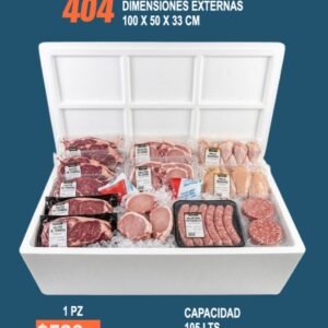 Clave 404 Hielera de Unicel Dimensiones 100x50x33 cm Capacidad 105 Lts.