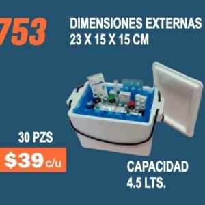 Clave 753 Hielera de Unicel Dimensiones 23x15x15 cm Capacidad 4.5 Lts.