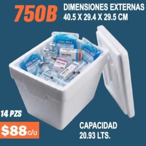 Clave 750B Hielera de Unicel Dimensiones 40.5x29.4x29.5 cm Capacidad 20.93 Lts.
