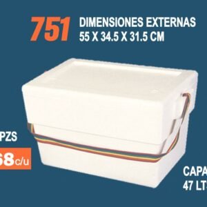 Clave 751 Hielera de Unicel Dimensiones 55x34.5x31.5 cm Capacidad 47 Lts.