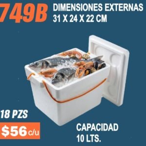 Clave 749B Hielera de Unicel Dimensiones 31x24x22 cm Capacidad 10 Lts.