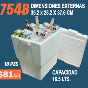 Clave 754B Hielera de Unicel Dimensiones 35.2x25.2x37.6 cm Capacidad 16.5 Lts.
