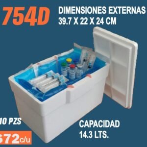 Clave 754D Hielera de Unicel Dimensiones 39.7x22x24 cm Capacidad 14.3 Lts.