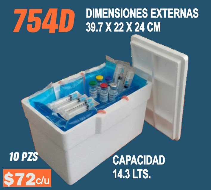 Clave 754D Hielera de Unicel Dimensiones 39.7x22x24 cm Capacidad 14.3 Lts.
