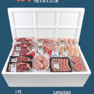 Clave 404 Hielera de Unicel Dimensiones 100x50x33 cm Capacidad 105 Lts.